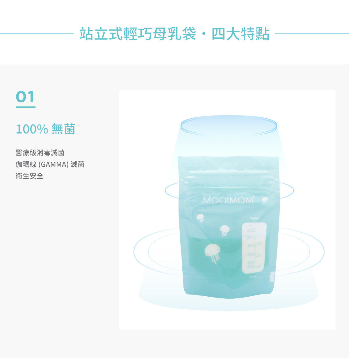 母乳袋, 站立式輕巧母乳袋, 母乳, 哺乳, 哺餵, 特點, 100%無菌, 消毒滅菌, 衛生安全