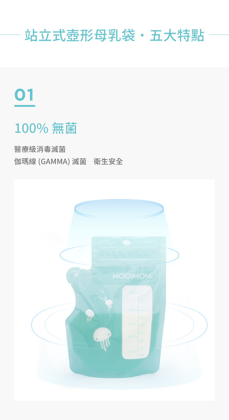 母乳袋, 站立式壺形母乳袋, 母乳, 哺乳, 哺餵, 特點, 100%無菌, 消毒滅菌, 衛生安全