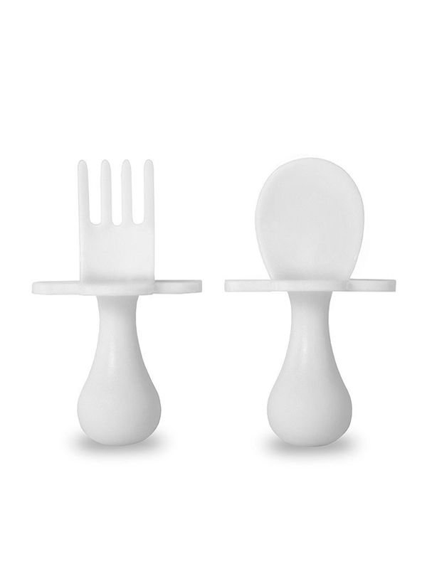 Grabease - First Self Feeding Utensil Set of Spoon and Fork for Toddlers Alat Makan Bayi - White