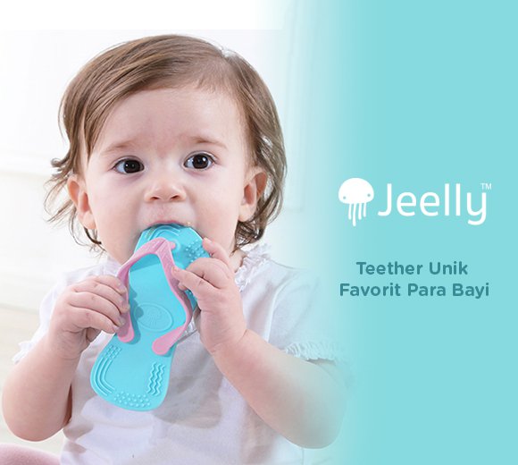 Gigitan bayi, teether bayi, gigitan bayi lucu, gigitan bayi unik, sandal bayi, gigitan bayi yang aman, BPA FREE, JEELLY, MOOIMOM
